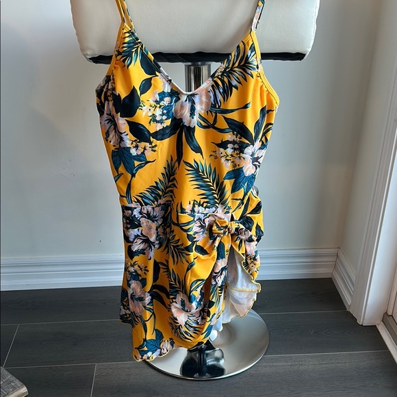 SHEKINI Floral Tummy Control One Piece Skirted V Neck Swimsuit Size L - Picture 3 of 16